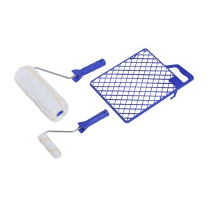 LUX Farbroller-Set, 3-teilig: Farbroller (25 cm, 10 cm) und Abstreifgitter.
