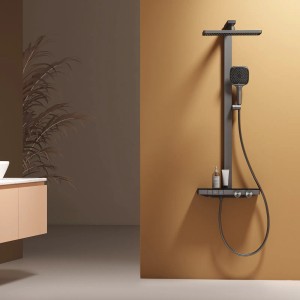 Emke Duschsystem mit Thermostat, 36x24 cm Regenduschkopf, Handbrause, Anthrazit matt.