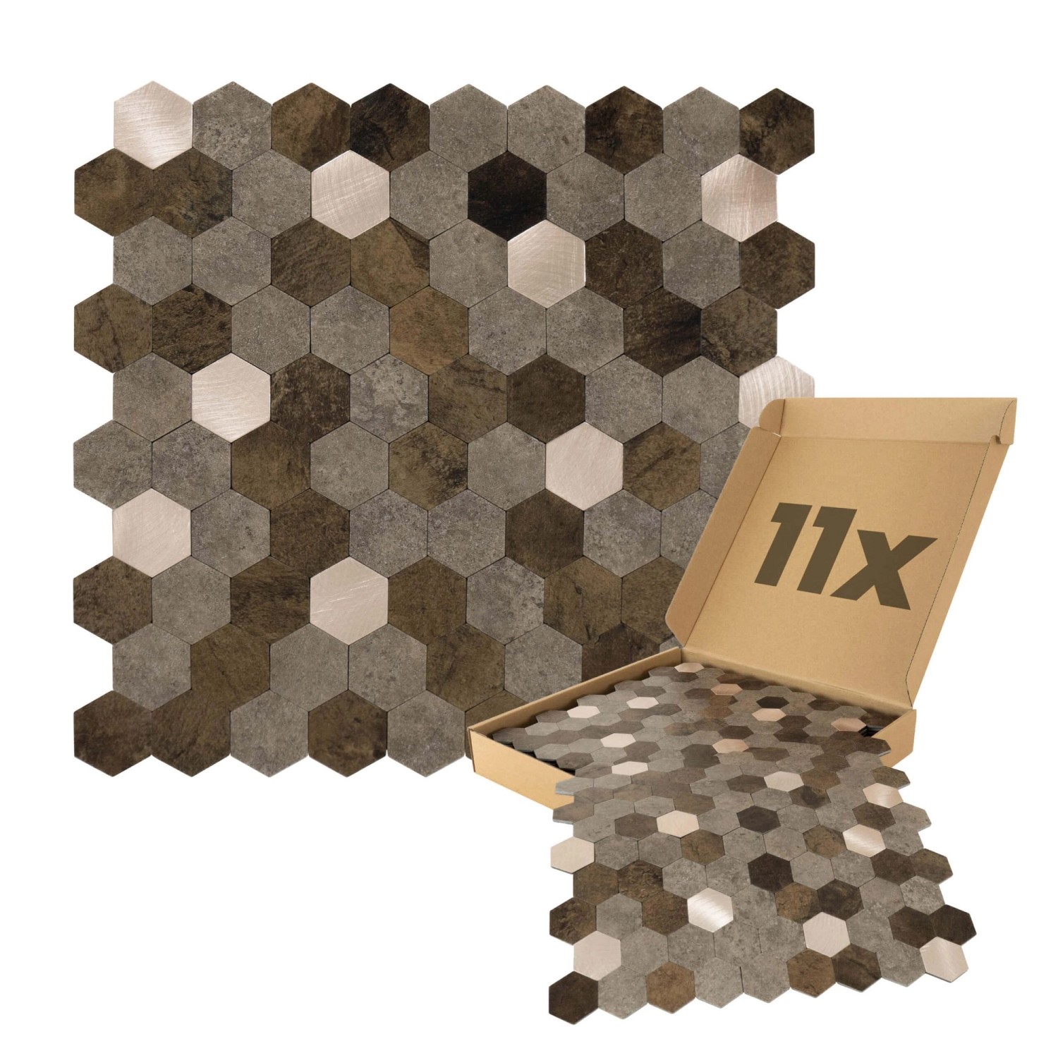 Dalsys Selbstklebende Fliesen 0,88m² 11 Stück Hexagon Braun Mix Gold günstig online kaufen