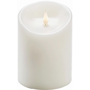 Weiße Konstsmide LED Echtwachskerze mit 3D-Flamme und Timer, 14 cm hoch.