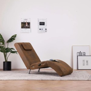 Braune Massage Chaiselongue mit Kissen in Wildleder-Optik von vidaXL für entspannte Stunden.