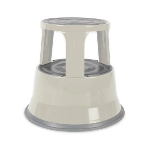 Lichtgrauer KARAT Rollhocker Elefantenfuß aus Stahl, ideal für Büro und Gewerbe. TÜV-geprüft, bis 150 kg belastbar.