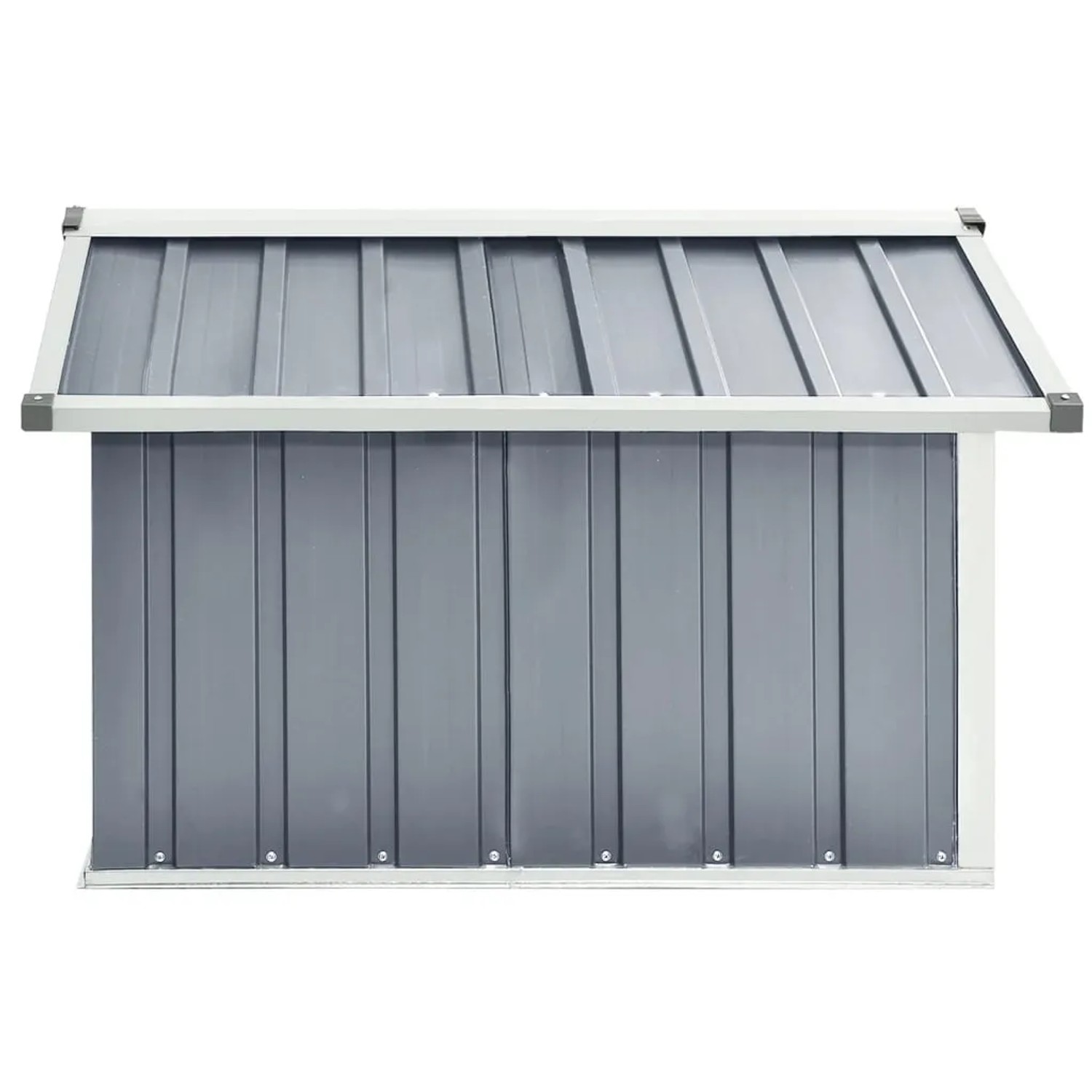 Graue Rasenmäher Garage aus verzinktem Stahl, 92x97x63 cm, für Mähroboter.