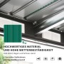 Detailansicht: Outsunny Gerätehaus mit Lüftungsfenster und grüner Stahlfliesenwand.