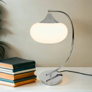 EASYLIGHT Tischlampe Gebogen 45 cm E27 Glas Metall in Weiß Chrom