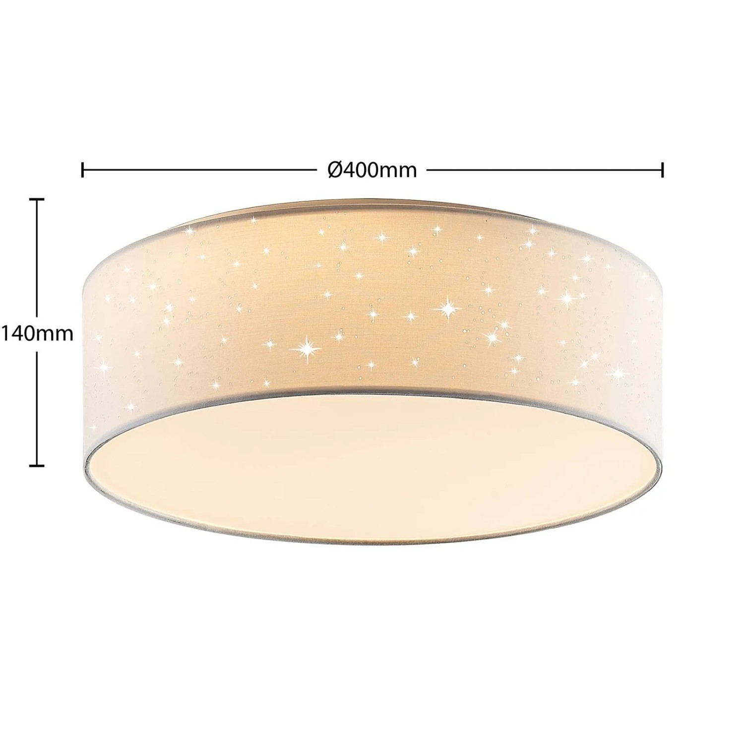 Weiße Lindby LED Deckenleuchte Ellamina aus Textil mit Sternenmuster, 40cm Durchmesser.