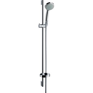 Hansgrohe Croma 100 Brauseset mit Brausestange, Seifenschale, Chrom-Optik.