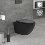 Schwarzes, spülrandloses LuxeBath Hänge-WC mit Nano-Beschichtung und Softclose-Sitz.