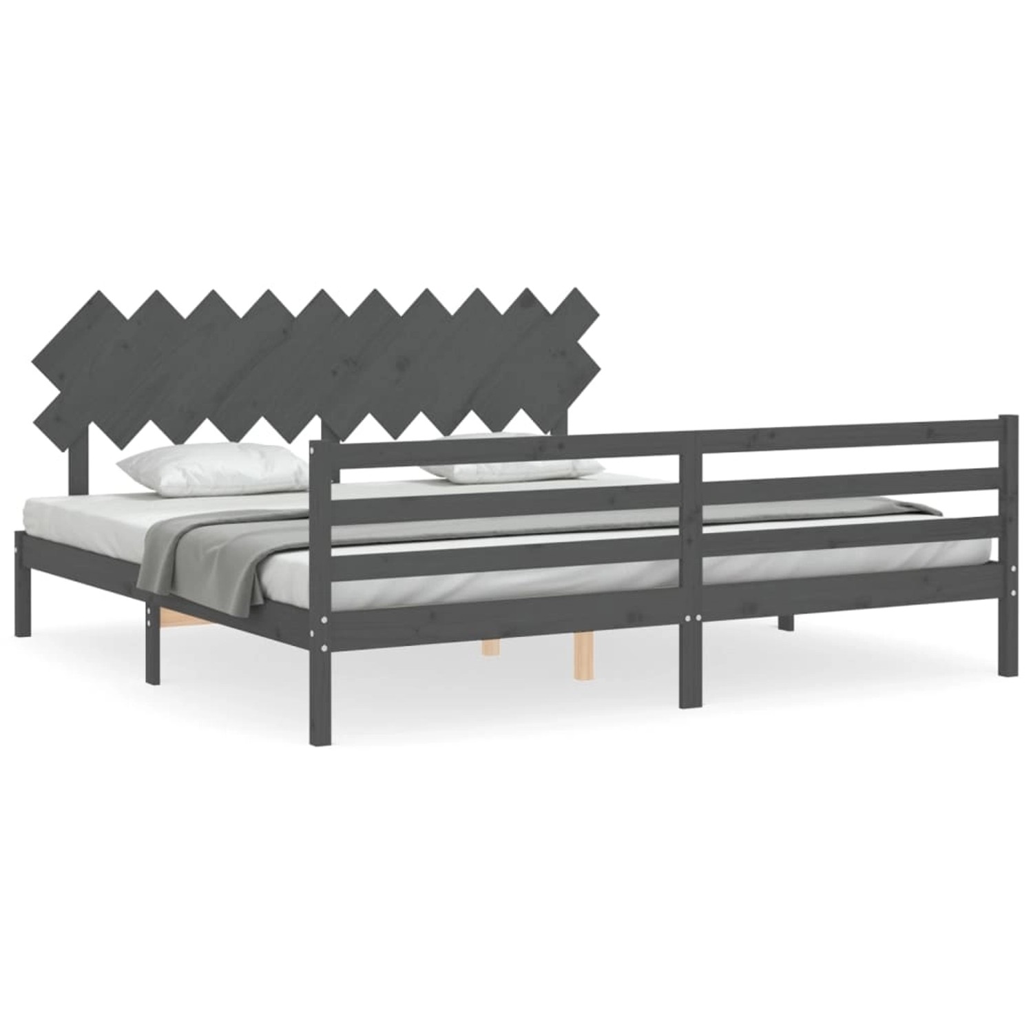 vidaXL Massivholzbett mit Kopfteil Grau 200x200 cm 3195308 günstig online kaufen