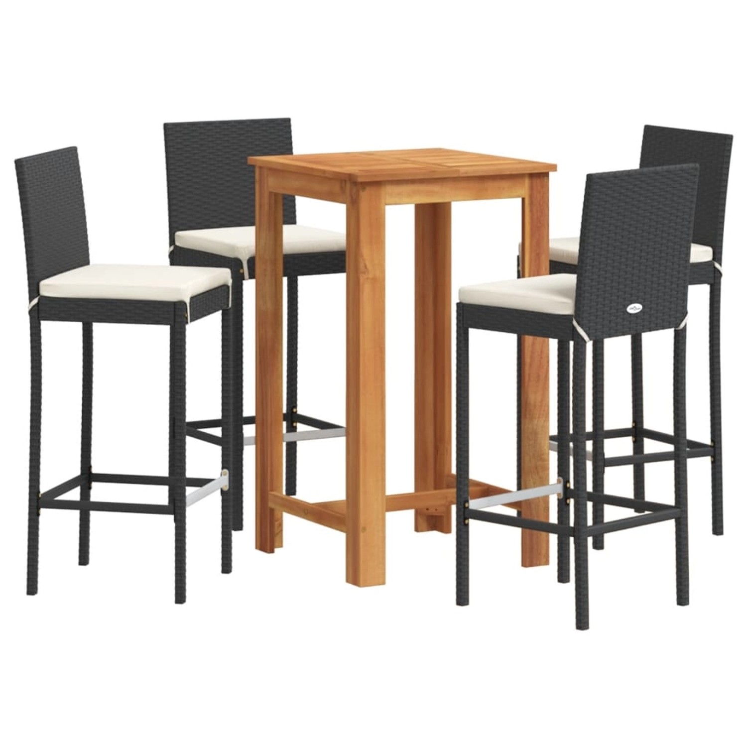 vidaXL 5-tlg Gartenbar-Set Schwarz Massivholz Akazie und Poly Rattan Modell 1