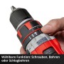 Einhell Akku-Schlagbohrschrauber TP-CD 18/50 Li-i BL Solo in rotem Design mit Bohrfutter und Funktionswahl.