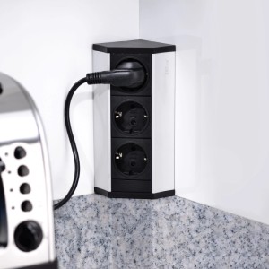 Emuca Aufputz-Multistecker V Dock 3 X Schuko-Steckdose Kunststoff und Aluminium Matt Eloxiert