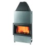 Haas+Sohn Kaminofen Stahl Schwarz 7 kW mit Flammen im Brennraum.