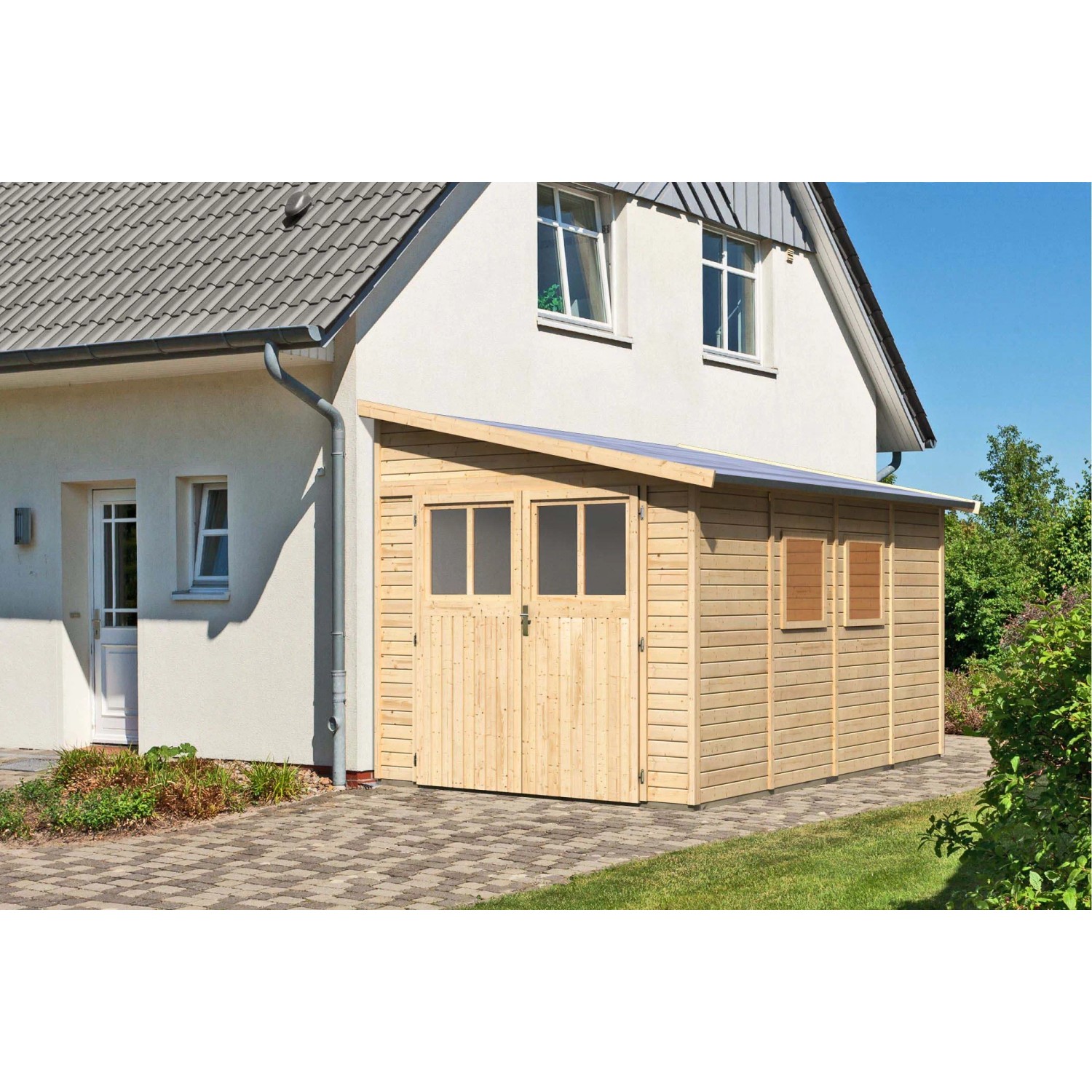 Karibu Holz-Gartenhaus Timsund, unbehandelt, mit Pultdach, 235x352 cm.