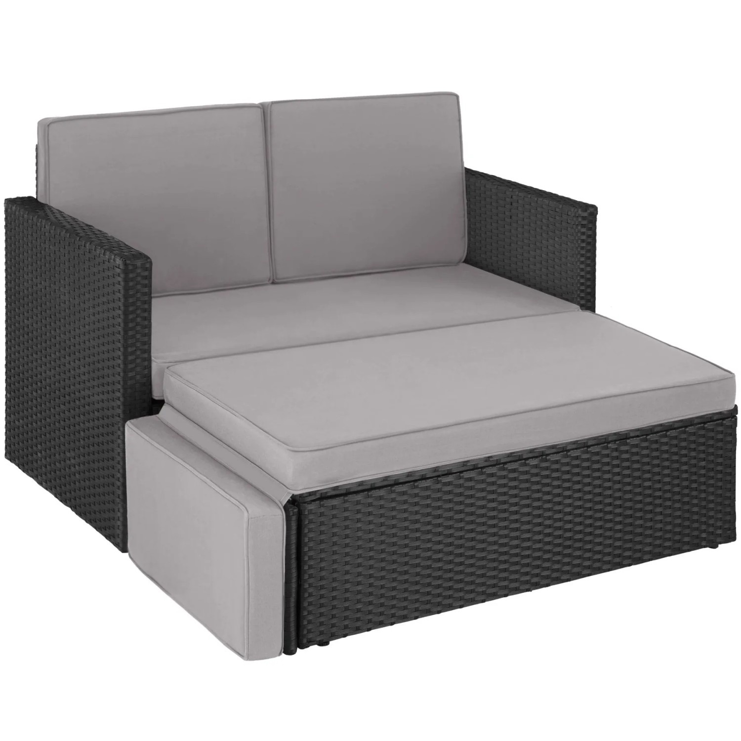 Tectake Rattan Lounge Korfu 2 Sitzer Widerstandsfähig  119 x 64 50 x 71 50 cm Schwarz Grau