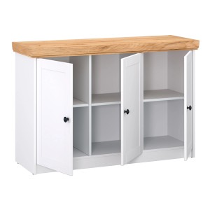 Homestyle4u Kommode Sideboard Eiche Matt Weiß Holz Massiv Schrank 134 cm