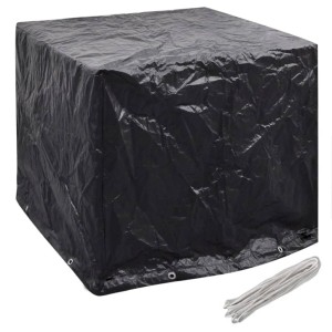 Schwarze vidaXL Wassertank-Abdeckung, 2er Set, mit Ösen und Befestigungsseil.