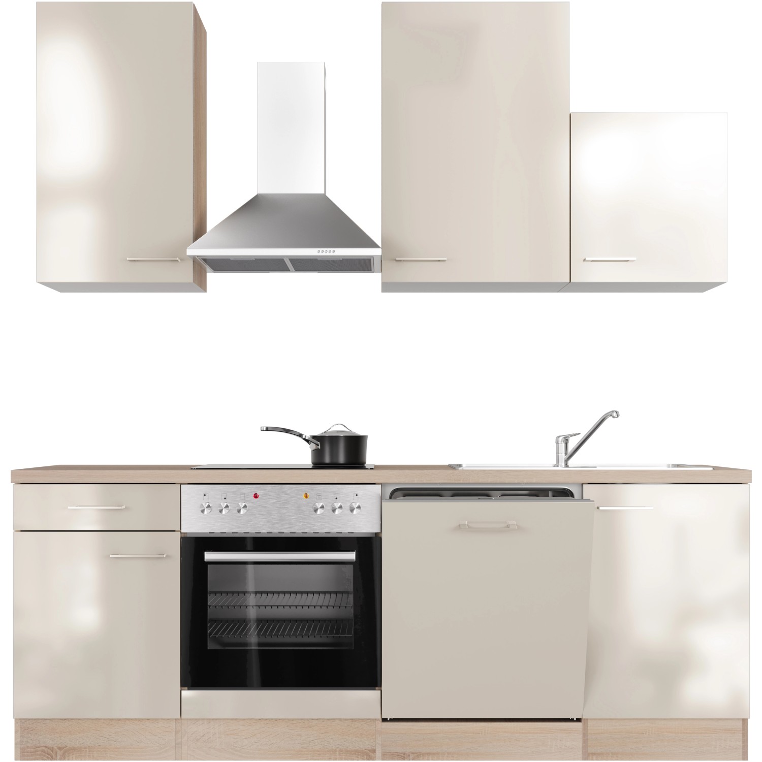 Flex-Well Exclusiv Küchenzeile/Küchenblock Orlando 220 cm Kaschmir Glanz - Sonoma Eiche