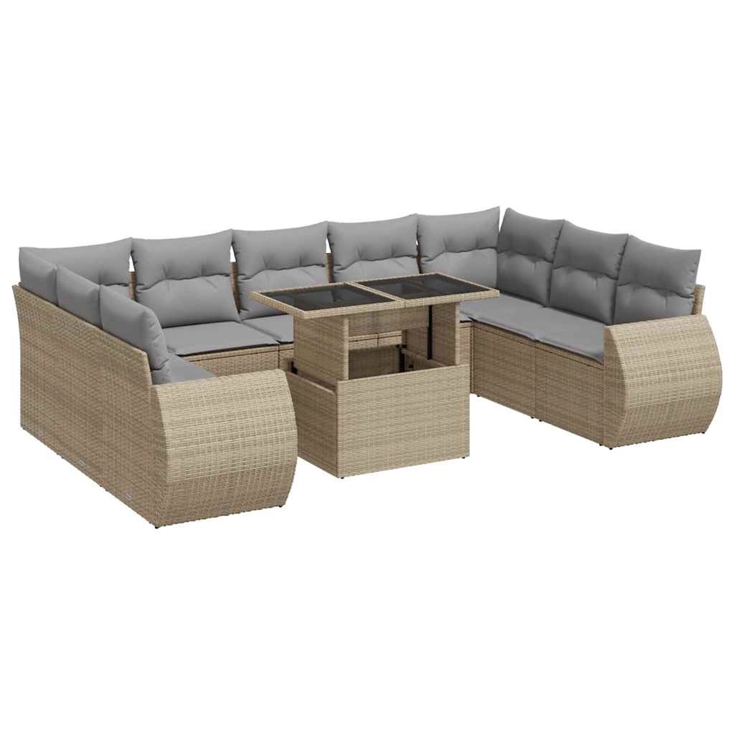vidaXL 10-Tlg Garten-Sofagarnitur mit Kissen Beige Poly Rattan 3326700 günstig online kaufen