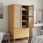 Brauner Kleiderschrank SENJA mit Rattan-Optik, Kiefernholz, 90x175cm. Schrank mit offenen Türen.