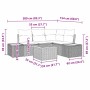 Graues 5-teiliges Garten-Sofa-Set aus Poly Rattan mit Kissen und Tisch, modulare Bauweise.