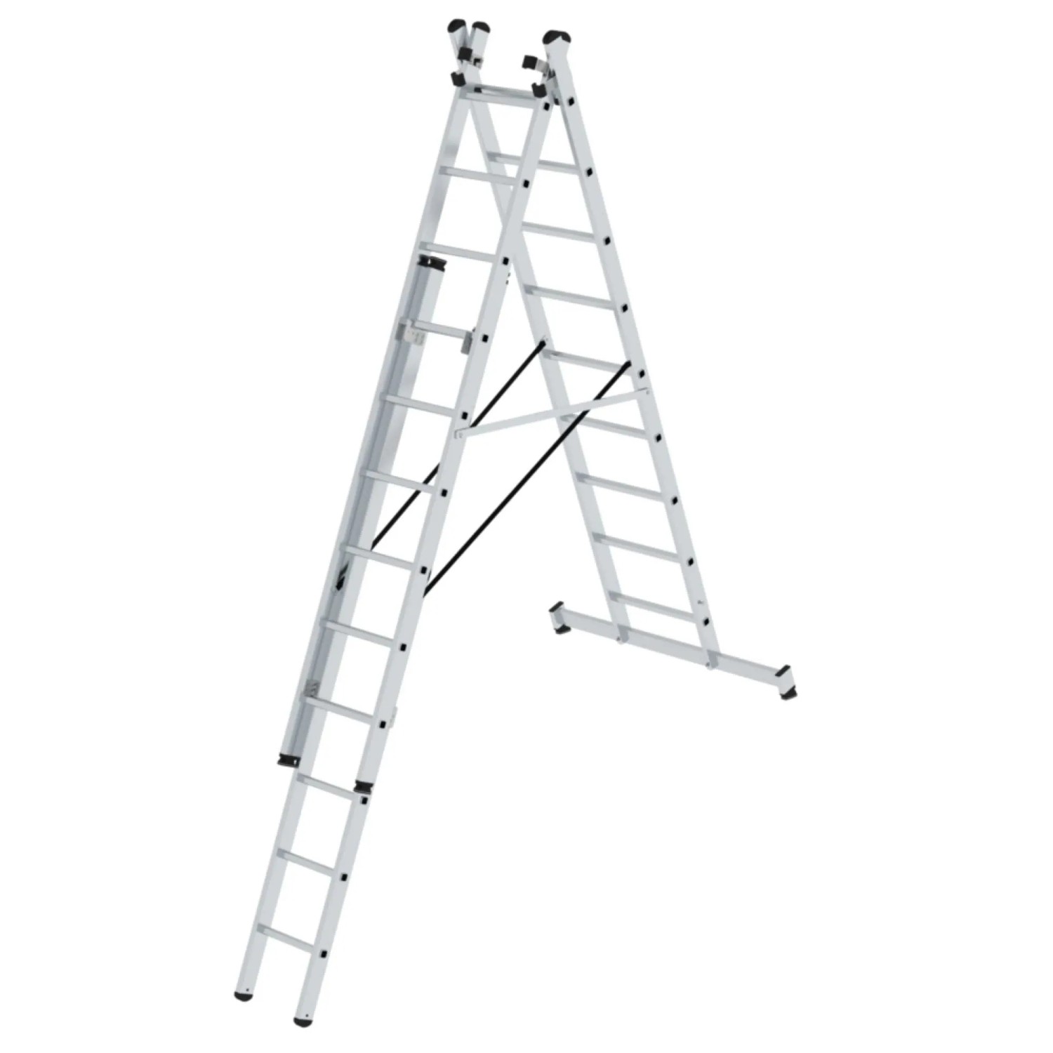 PROREGAL 3-teilige Mehrzweckleiter mit Traverse, 3x9 Sprossen, aus Aluminium.