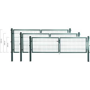 Grünes Solid Doppeltor aus Stahl mit Doppelstabmatten-Füllung, 80x300 cm, für Gartenzäune.