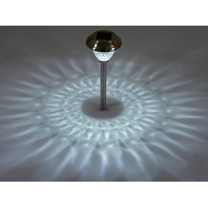 LED-Solarspieß Villore aus Edelstahl mit Lichteffekten für den Garten.