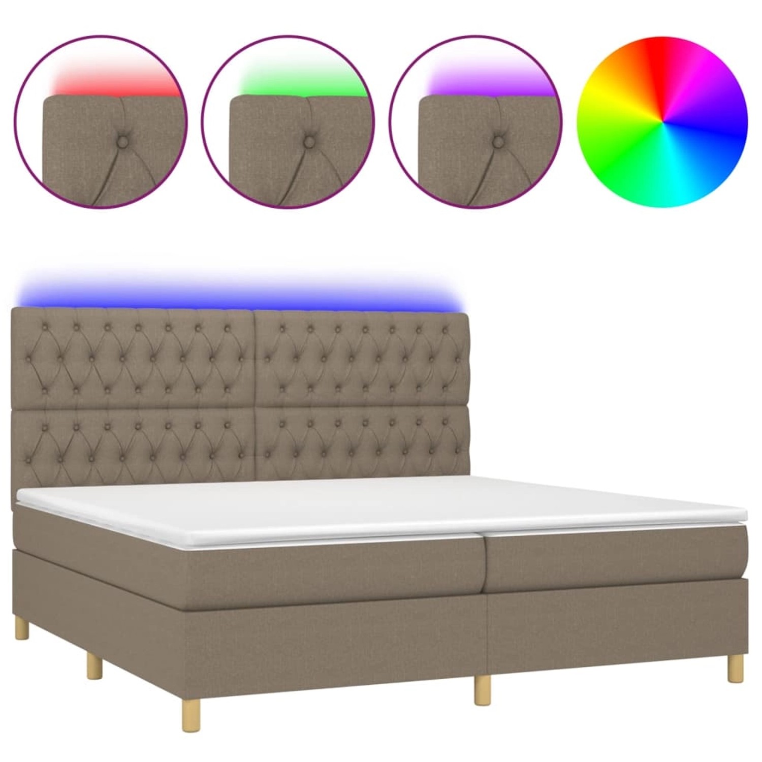 vidaXL Boxspringbett mit Matratze & LED Taupe 200x200 cm Stoff 3135705 günstig online kaufen