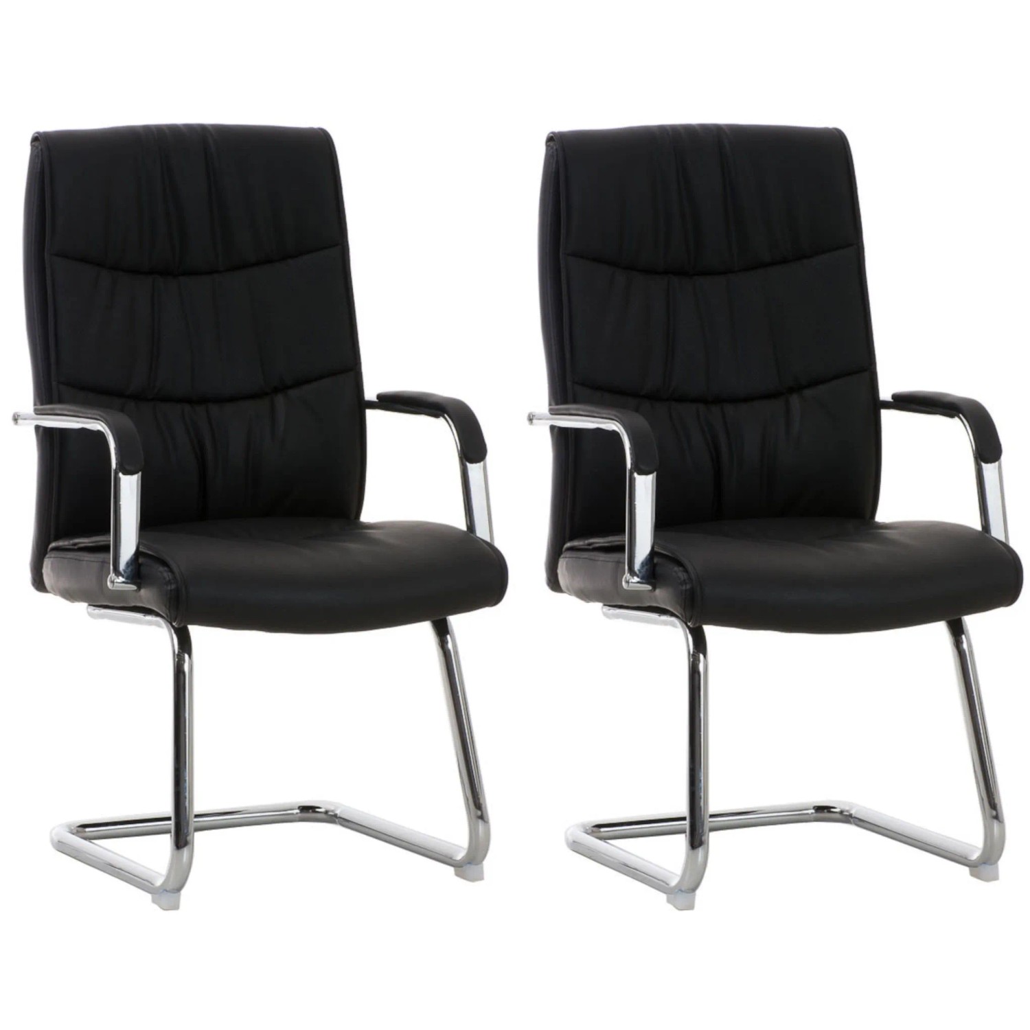 DELUKE 2er Set Stühle KARO 105x49x60cm Schwarz Kunstleder Metall In Chromoptik Gestell Konferenzstuhl Wartezimmerstuhl