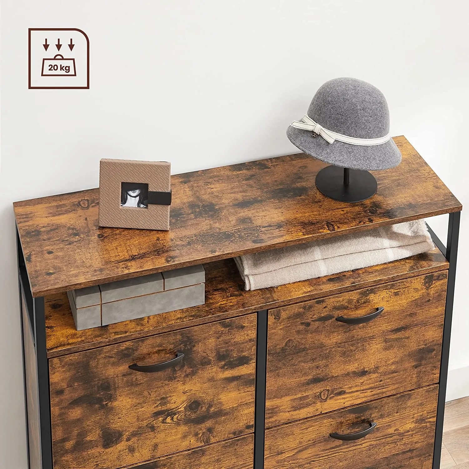 Vasagle Schuhschrank mit 4 Fächern in Braun-Schwarz, Stauraum für Schuhe und Accessoires.