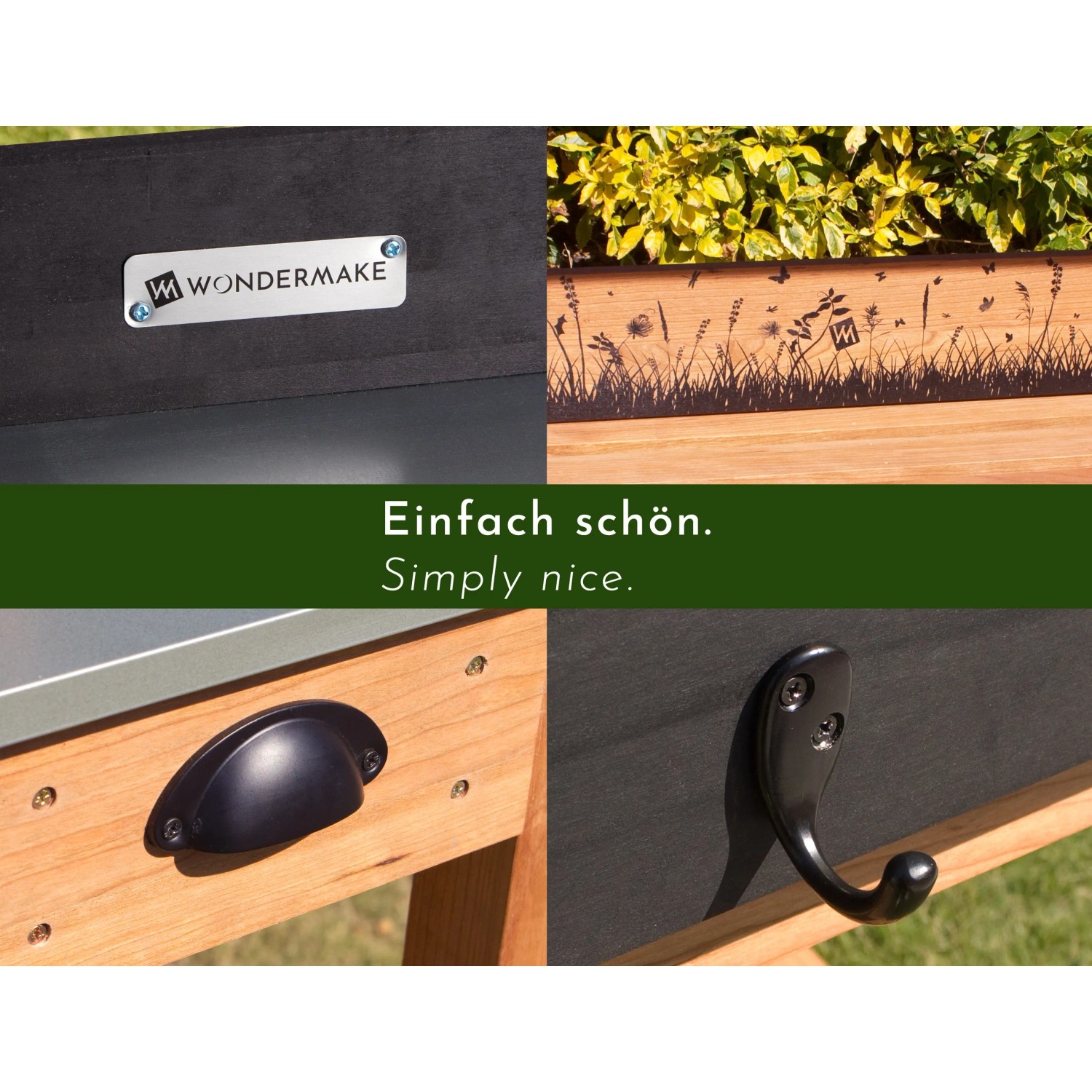 Detailansicht WONDERMAKE Pflanztisch Kirschbaum auxilium1: Schublade, Haken, Siebdruck
