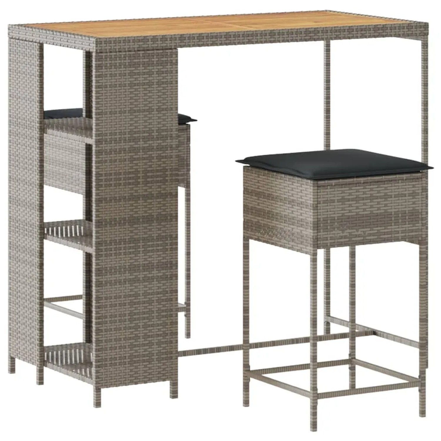 vidaXL 3-tlg Gartenbar-Set mit Kissen Grau Poly Rattan Modell 4
