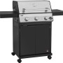Jamestown Kane Gasgrill mit 3 Brennern, Edelstahlhaube und schwarzem Unterschrank.