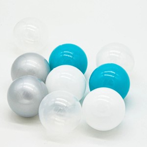LittleTom Bällebadbälle, 200 Stk., Ø 5.5cm, in Türkis, Grau, Weiß und Transparent.