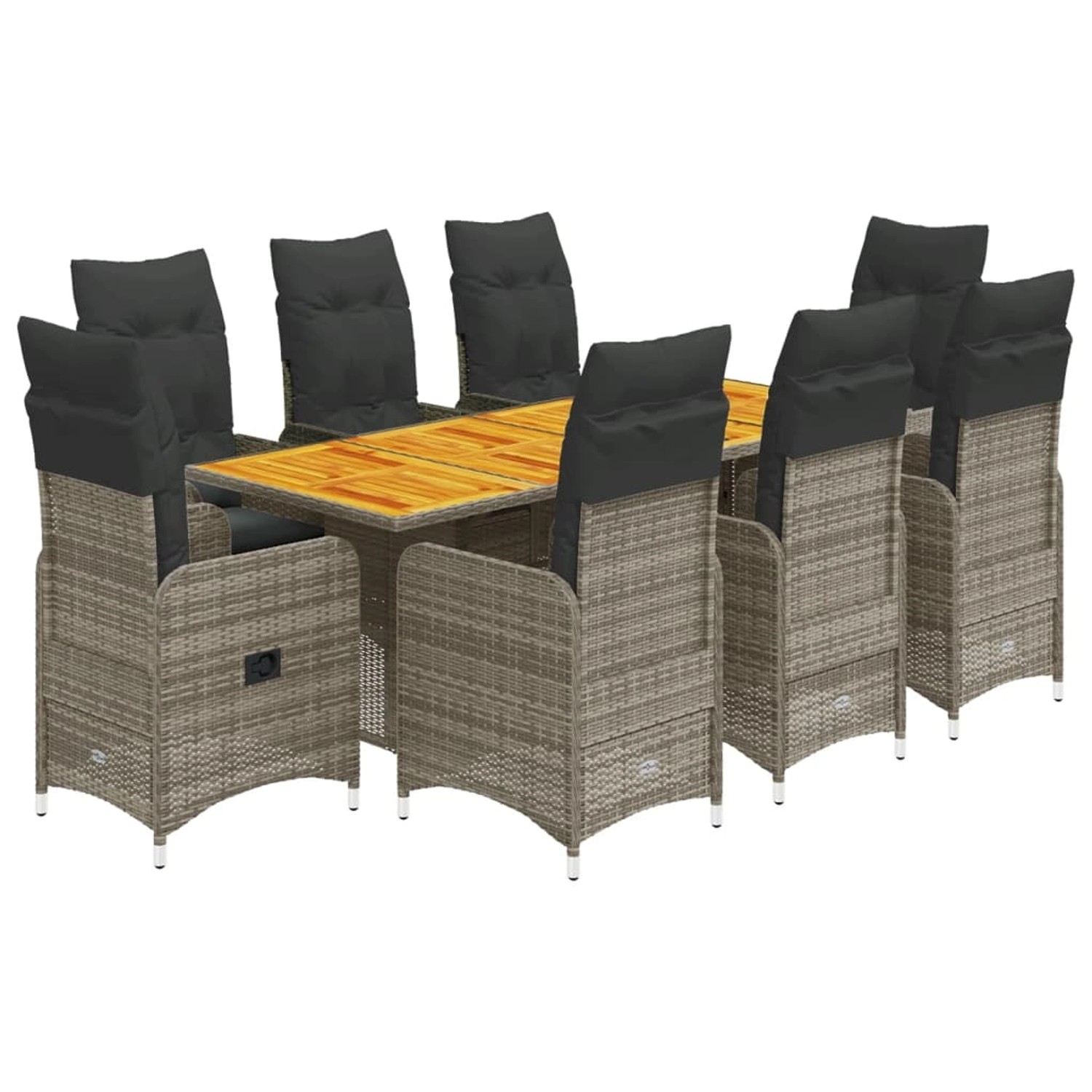 vidaXL 9-tlg Garten-Bistro-Set mit Kissen Grau Poly Rattan Modell 6