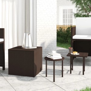 vidaXL Garten-Beistelltische, 3er Set, braunes Poly Rattan. Outdoor Tisch Set für Garten, Terrasse & Balkon.