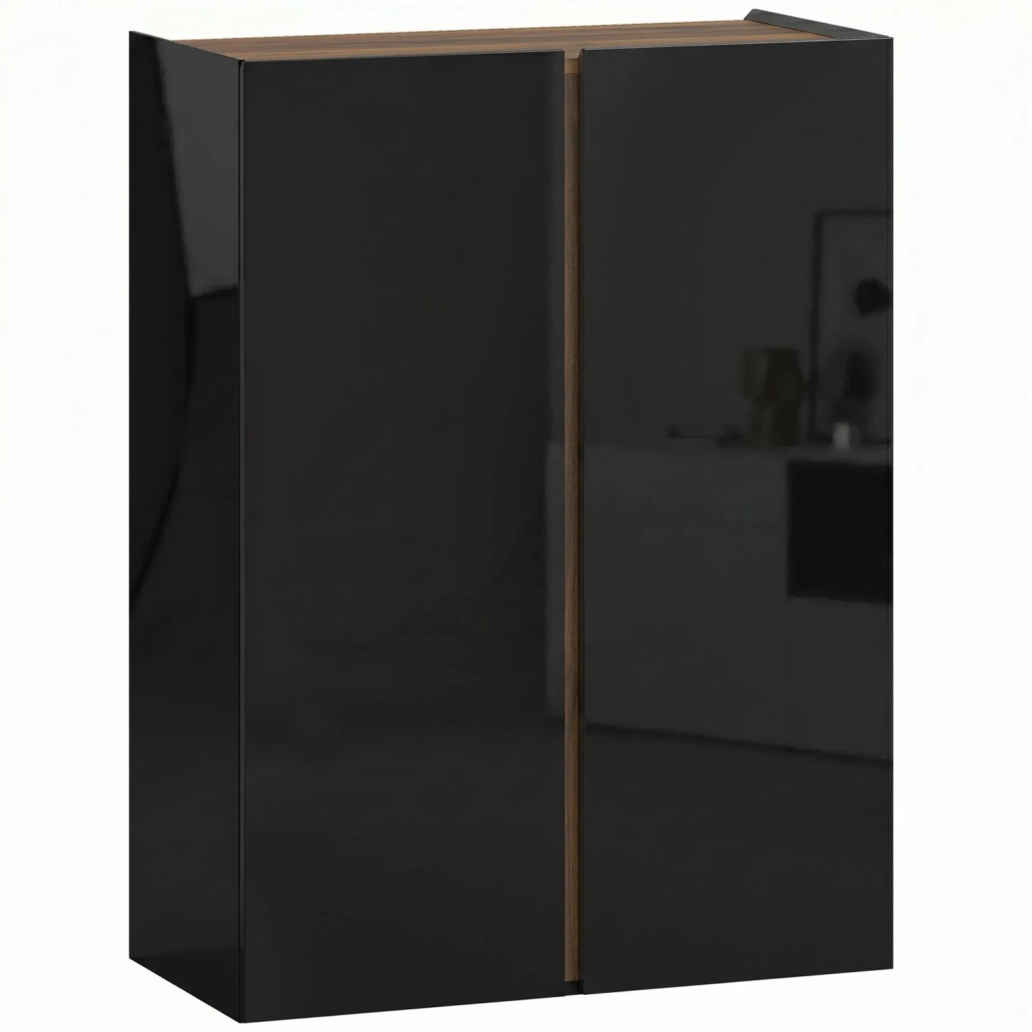 HOMCOM Schuhkommode, hochglanz schwarz mit Holz-Oberplatte und -Akzent. Moderner, griffloser Schuhschrank.