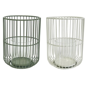 Boltze Windlicht Cindy, 20 cm, Multicolor: Windlichter aus Eisen und Glas in Grün und Creme.