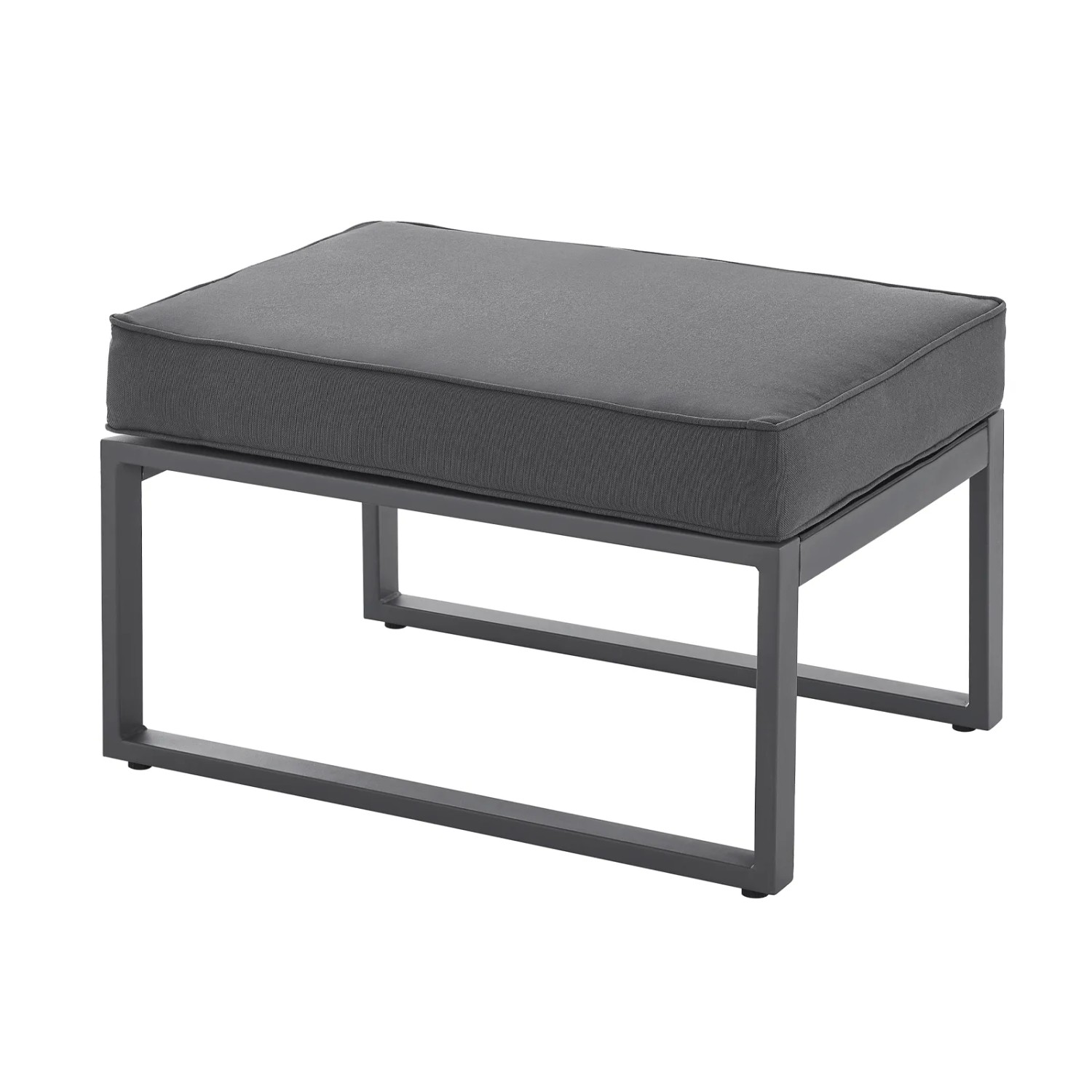 Grauer Svita Maui Hocker mit Stahlgestell und Polsterauflage, Teil des Gartenmöbel-Lounge-Sets.