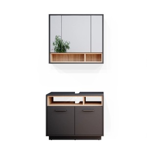 Vicco Badmöbel-Set Beatrice, anthrazit/Sonoma, 2-teilig: Spiegelschrank und Waschbeckenunterschrank.