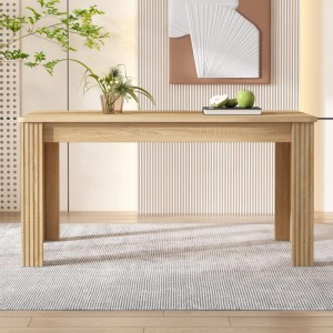 Moderner Esszimmertisch in Eichefarben mit Holzmaserung und geriffelten Beinen. Ideal für Esszimmer und Küche.