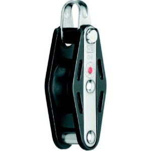 Seilflechter Block mit 1 Rolle, Hundsfott Bügel, ohne Klemme. Edelstahl-Beschlag für Seile bis 12 mm.