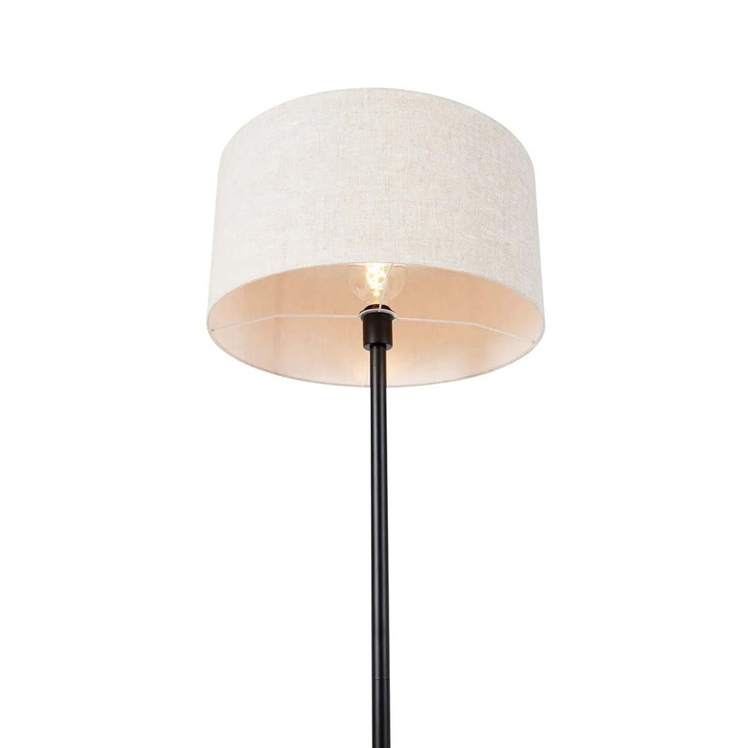 Schwarze Stehlampe mit hellgrauem Stoffschirm (50 cm) der Marke QAZQA für Innenräume.