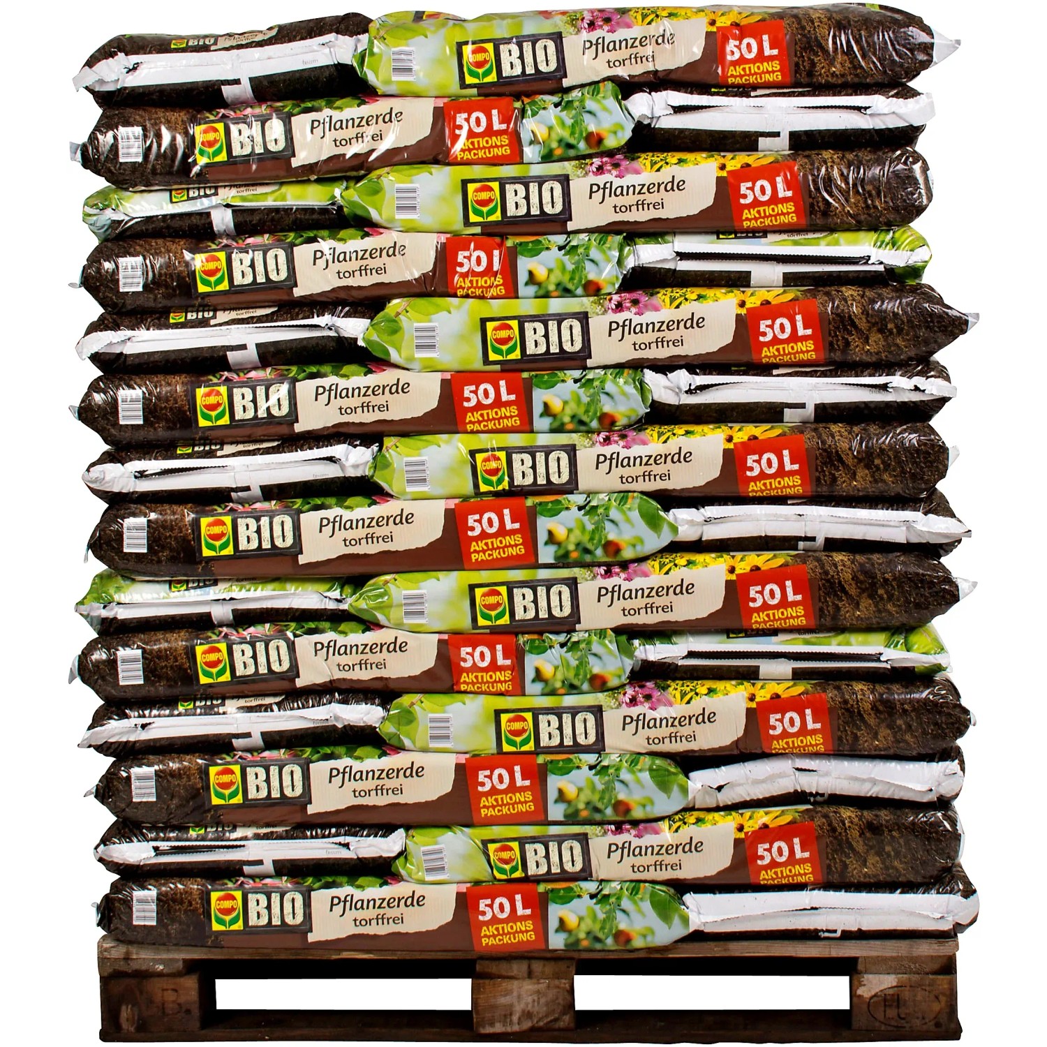 Palette Compo Bio Pflanzerde, 42 Säcke torffreie Erde (je 50L).