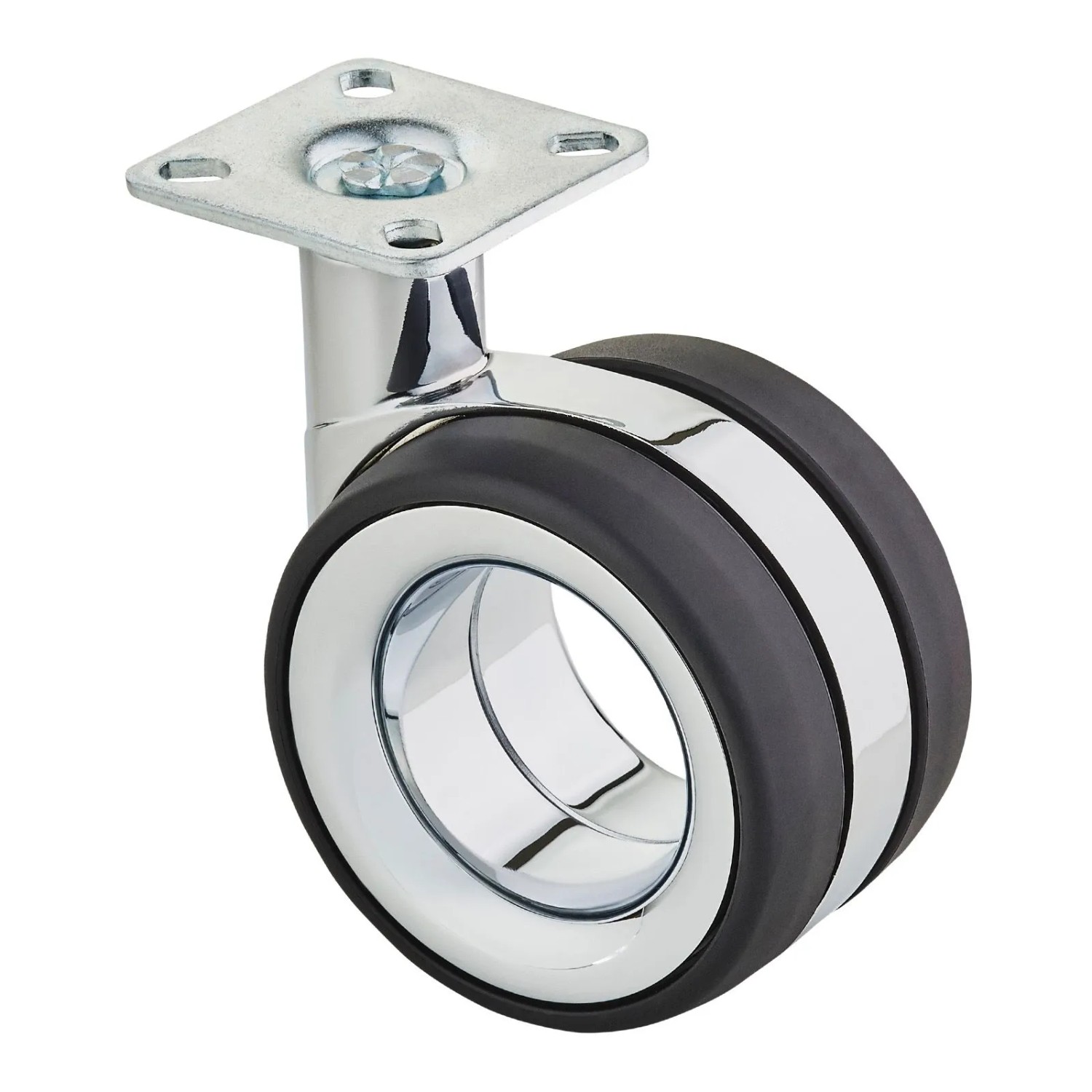 SOTECH Premium Möbelrolle DÜSSELDORF Ø75 mm Höhe 98,5 mm Chrom Schwarz Ohne Bremse Anschraubplatte 47 x 47 mm