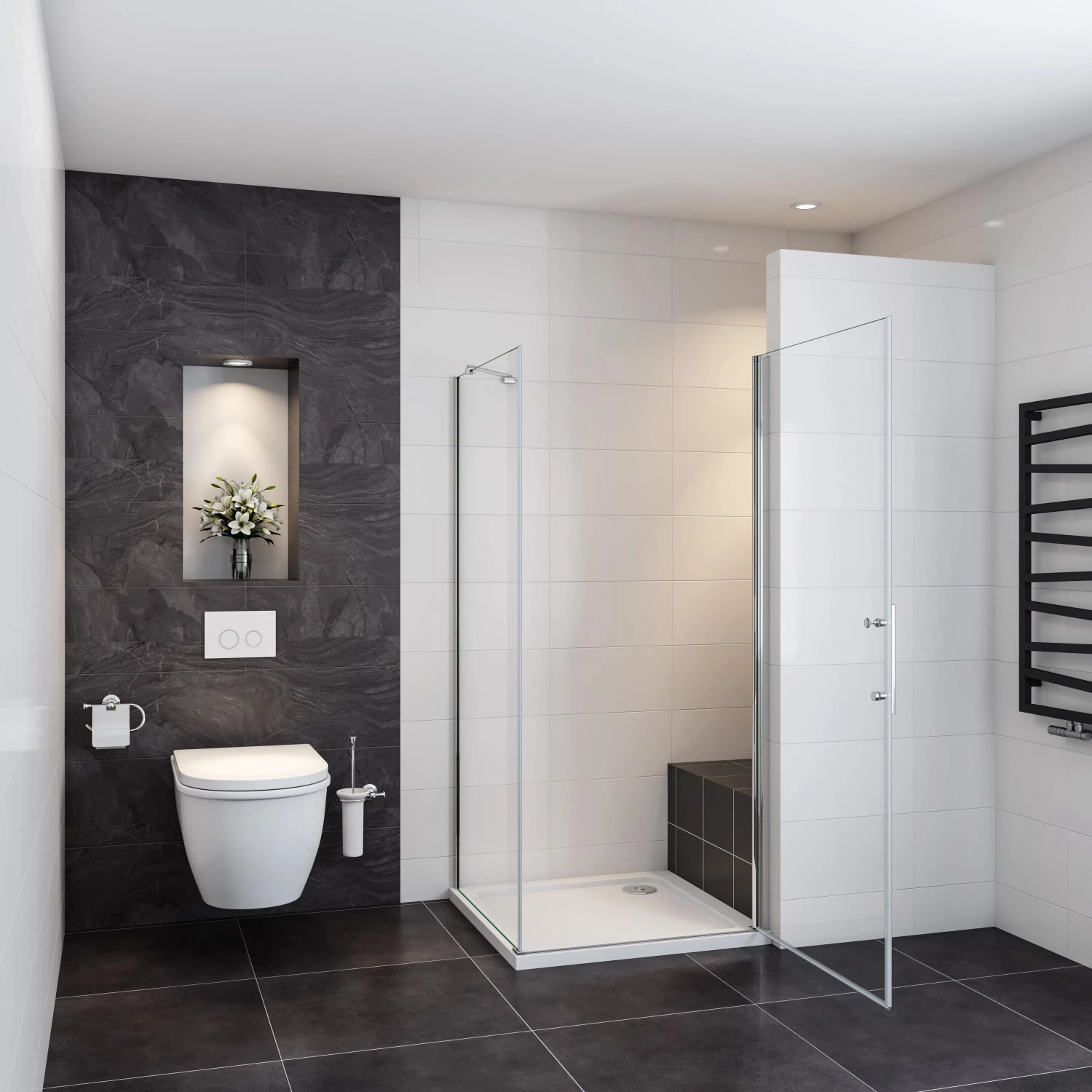 AICA Eckeinstieg Duschkabine 90x90cm mit Schwingtür und Seitenwand aus Klarglas.