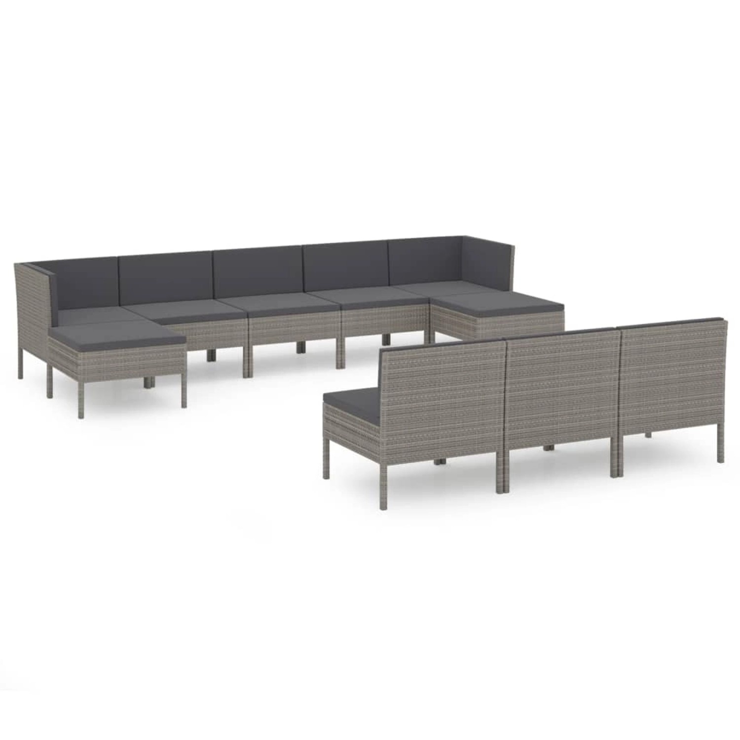 vidaXL 10-tlg Garten-Lounge-Set mit Auflagen Poly Rattan Grau Modell 10