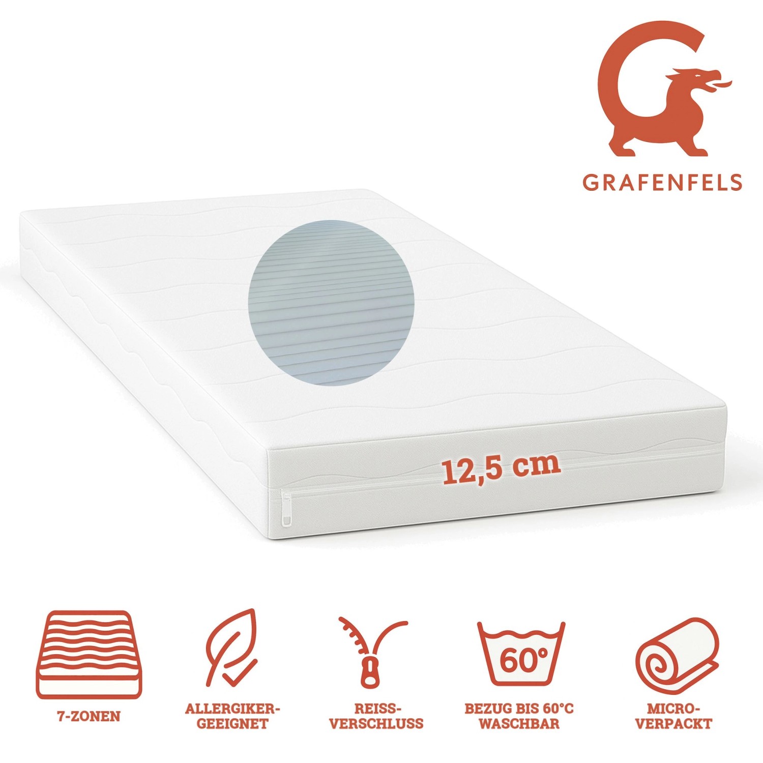 Grafenfels Matratze Silber 140x200 Extra Fest 14,5cm Hoch 7-Zonen_2