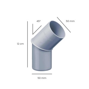 Inefa Fallrohrbogen 45 Grad aus grauem PVC, DN 50, 12 cm lang, für Dachentwässerung.